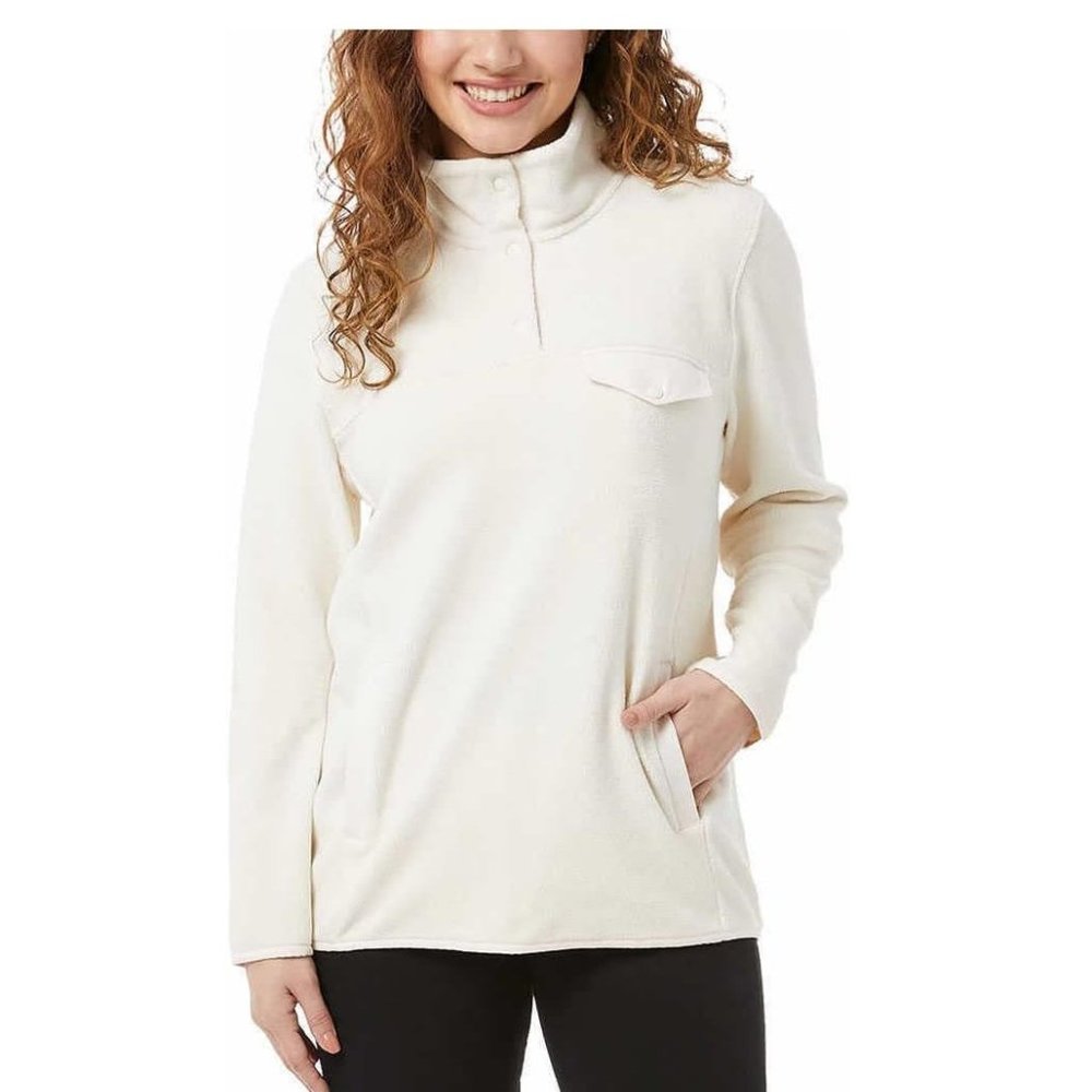 NWoT 32 Degrees Women Midweight Snap Arctic Fleece White Size L $70 1A040